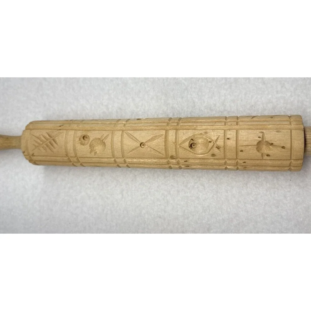 Embossed Rolling Pin Large Animal Bird Floral Cookie Folk Art Unbranded Wood